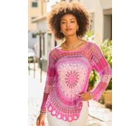 Joe Browns Women's Crochet Long Sleeve Scoop Neck Jumper, Regular, Pink, UK S