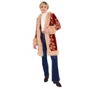 Joe Browns Female Boutique Boho Embroidered Shaggy Faux Fur Trim Coat, Regular, Orange, UK 14