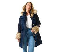 Joe Browns Female Navy Parka with Jacquard Panels & Faux Fur, Regular, Blue, UK 10