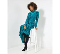 Joe Browns Women's Autumnal Flocked Print High-Neck Maxi Dress, Petite, Teal, UK 16
