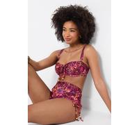 Joe Browns Floral Print Bikini Top With Gold Hardware And Beaded Bow In Plum Plum