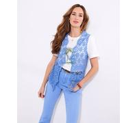 Joe Browns Women's Fashion Lightweight Open Knit Crochet Waistcoat, Relaxed Fit, Blue, Large (UK 16-18)