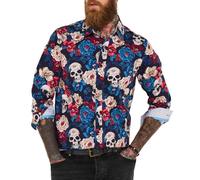 Joe Browns Male All Over Skull Print Shirt, Regular, Blue, UK S