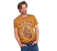 Joe Browns Male Biker Skull Flatlock Stitch Crew Neck Tee, Regular, Orange, UK M