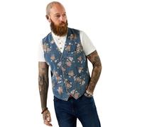 Joe Browns Men's Floral Print Washed Denim Waistcoat, Regular, Blue, UK 46