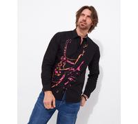Joe Browns Men's Music Man Placement Print Long Sleeve Shirt Button, Black, L