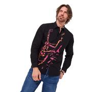 Joe Browns Men's Music Man Placement Print Long Sleeve Shirt Button, Black, L