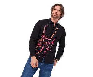 Joe Browns Men's Music Man Placement Print Long Sleeve Shirt Button, Black, L