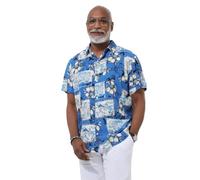 Joe Browns Men's Postcard Print Summer Holiday Short Sleeve Shirt Button, Blue, S
