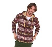 Joe Browns Men's Warm Aztec Woven Button Detail Hoodie Hooded Sweatshirt, Flame, L