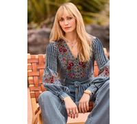 Joe Browns Petite Embroidered Floral V Neck Denim Jumpsuit In Blue Blue