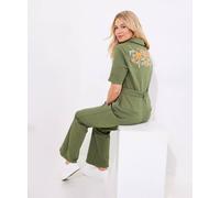 Joe Browns Petite Floral Embroidered Stretch Cotton Utility Belted Jumpsuit In Green Green 14