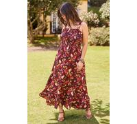 Joe Browns Womens Floral Tiered Cross Strap Maxi Dress, Berry, 12 Petite UK