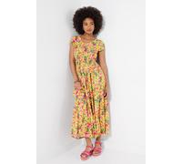 Joe Browns Women's Printed Crinkle Maxi Dress with Tiered Skirt and Elasticated Waist, Petite, Yellow, UK 16