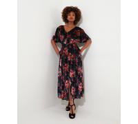 Joe Browns Petite Rose Floral Tie Waist Velour V-Neck Dress In Black Black 8