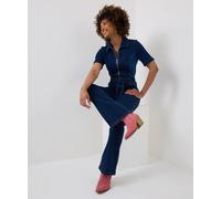 Joe Browns Petite Stretch Panelled Denim Zip Front Belted Jumpsuit In Dark Indigo Dark Indigo 18