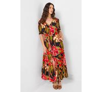 Joe Browns Petite V Neck Bold Floral Print Maxi Dress In Black Black