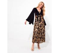 Joe Browns Petite Velour Kimono Sleeve V- Neck Appliqué Maxi Dress In Black Black 10