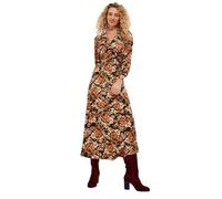 Joe Browns Petite Women's Fashion Autumnal Floral V-Neck Jersey Midi Dress, Regular Fit, Brown, UK 10 Petite