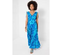 Joe Browns Petite Wrap Front Maxi Dress With Shirred Waist In Blue Blue