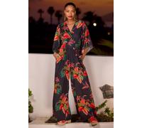 Joe Browns Printed Jumpsuit With Deep V Neck And Floaty Sleeves In Black Black