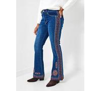 Joe Browns Women's Embroidered Detail Boho Flared Jeans, Blue, 18