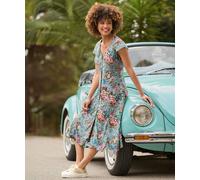 Joe Browns Romantic Rose Print V-Neck Knee Length Dress In Blue Blue