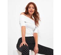 Joe Browns Women's Slim Fit Fold Over Bardot Jersey Top Blouse, White, 18