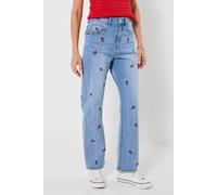 Joe Browns Women's Slim Straight Fit Floral Embroidered Jeans, Regular, Blue, UK 18