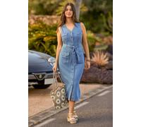 Joe Browns Stretch Denim Midi Dress With Button-Through Front And Belt In Blue Blue