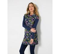 Joe Browns Women's Floral Print Stretch Jacquard Roll-Neck Layered Tunic Top Shirt, Blue, 8