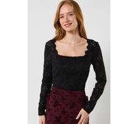 Joe Browns Textured Floral Lace Top With Scallop Edge Detail In Black Black