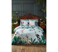 Joe Browns Tropical Flamingo Print 100% Cotton Sateen Reversible Duvet Set In Aqua Aqua