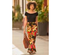 Joe Browns Women's Tropical Floral Print Elasticated Waist Wide Leg Trousers, Regular, Black, UK 8