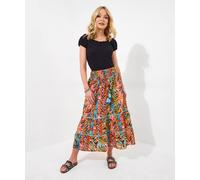 Joe Browns Tropical Print Lace Insert Tiered Maxi Skirt In Orange Orange