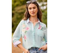 Joe Browns Women's Vintage Striped Rose Applique Shirt, Relaxed, Blue, UK 14