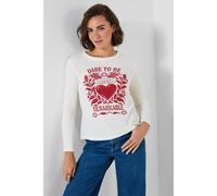 Joe Browns Waffle Textured Long Sleeve Jersey Top With Graphic In Cream Cream