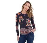 Joe Browns Women's Alice Printed Ribbed Henley Top, Blue, UK 16