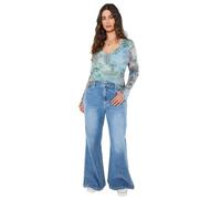 Joe Browns Women's Animal Print Long Sleeve Mesh Top, Regular, Blue, UK 14