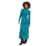 Joe Browns Women's Autumnal Flocked Print High-Neck Maxi Dress, Petite, Teal, UK 16