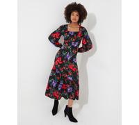 Joe Browns Women's Balloon Sleeve Gathered Floral Midi Jersey Dress, Red, 8