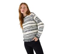 Joe Browns Women's Bold Black & Cream Striped Fringed Jumper Sweater, Monochrome, 18