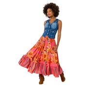 Joe Browns Women's Bold Border Print Flowy Maxi Skirt, Regular, Pink, UK 20