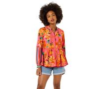 Joe Browns Women's Bold Floral Printed Peplum Hem Long Sleeve Top, Relaxed, Pink, UK 16