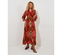 Joe Browns Women's Bold Print Wrap Front Tiered Maxi Dress, Orange, 6