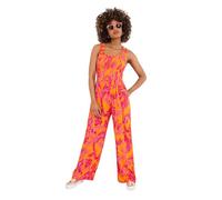 Joe Browns Women's Bold Tropical Print Wide Strap Crinkle Jumpsuit, Orange, 42 Petite