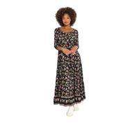 Joe Browns Women's Border Print Autumnal Floral Crinkle Cotton Maxi Dress, Black, 10