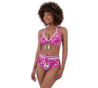 Joe Browns Women's Bright Tropical Neon Lace Trim Ruched Swim Briefs, Pink Multi, 16