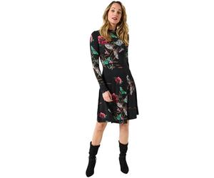 Joe Browns Women's Butterfly Print High-Neck Jersey Mini Dress, Regular, Black, UK 18