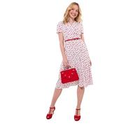 Joe Browns Women's Cherry Print Tie-Waist Midi Dress, White, 46 Petite